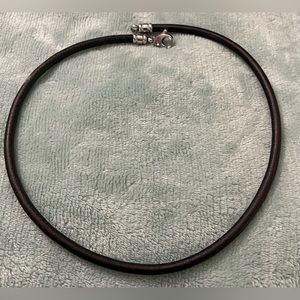 BULGARI Black Leather Cord Necklace in a Silver Hardware